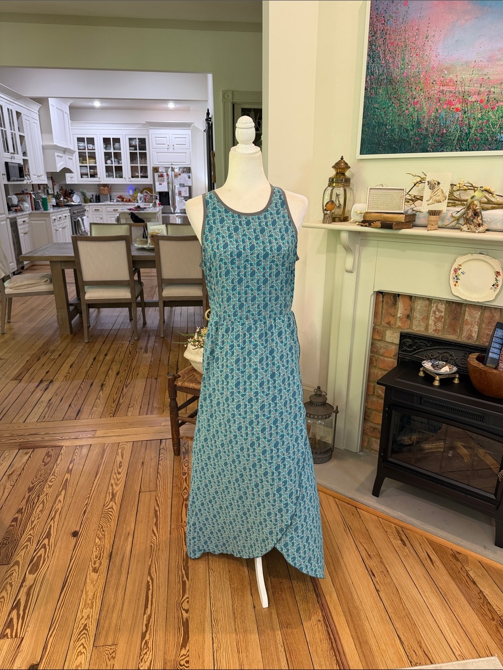 Toad&Co Sunkissed Maxi Dress in the pattern Turquoise Cove Vine. Size L
